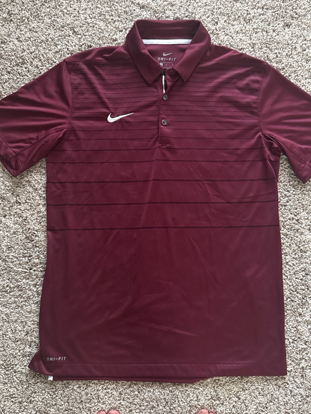 Nike Men’s Maroon Short Sleeve Polo with Subtle Stripe Texture